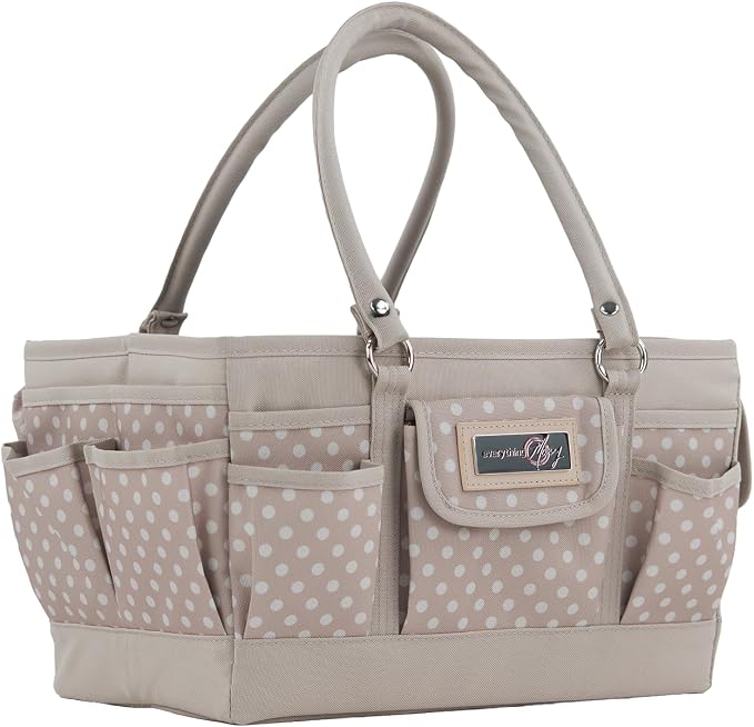 Everything Mary Deluxe Store & Tote Organizer – Tan Dot Craft Tote with Handle – Art Supply Caddy for Sewing, Scrapbooking, DIY Projects & Creative Tool Storage by EverythingMary