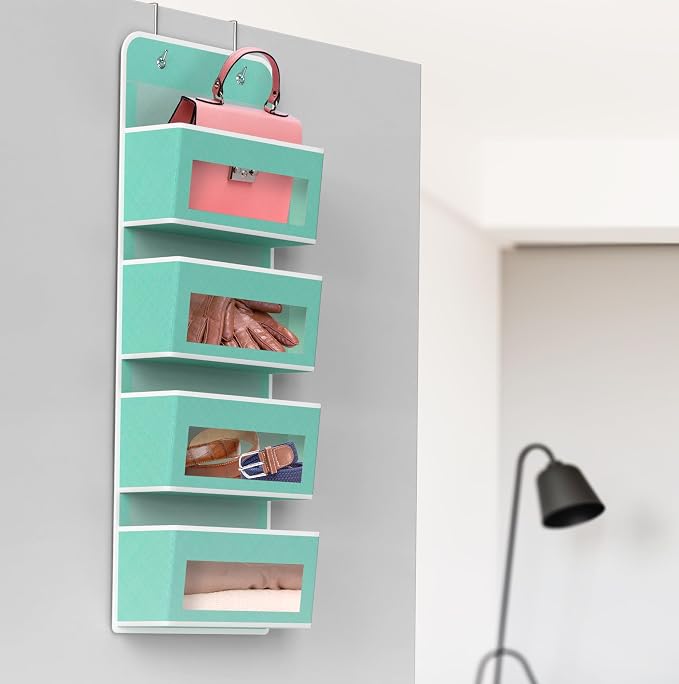 Simple Houseware 4 Clear Pocket Over Door Hanging Organizer, Turquoise - Image 6
