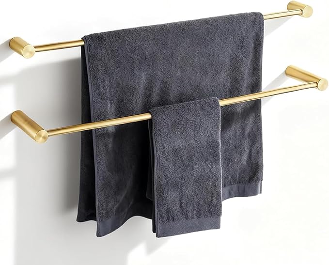 Towel Racks for Bathroom, NEWRAIN 30 inch Double Bath Towel Bar Wall Mounted, Stainless Steel Kitchen Towel Holder, Brushed Gold Towel Rod Towel Rail Hange by NEWRAIN