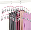 Legging Hangers for Closet Organizer, Hat Hangers for Closet 4 Pack with 10 Clips Holds 40 Leggings, Legging Hanger, Pants Storage Organizer Suitable for Socks, Panties, Underwear, Pants (4-Pink) by Arkeiliy