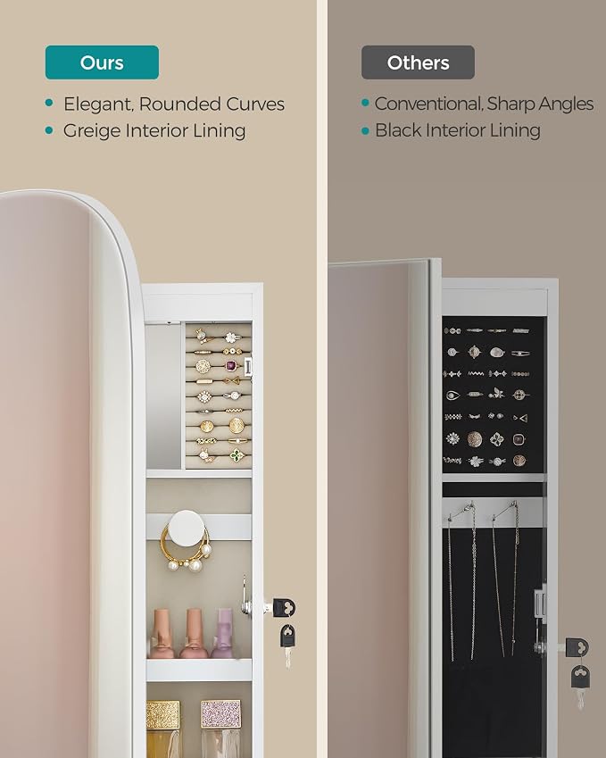 SONGMICS Jewelry Organizer, LED Jewelry Cabinet, Wall/Door Mounted - Image 3