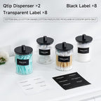 TIPGO Glass Qtip Holder Dispenser - 10 oz Clear Canister Apothecary Jar, Bathroom Vanity Storage Organizer Set for Cotton Swabs, Pads, Floss Picks, Small Containers for Makeup Storage (2 Pack, Black) - Image 2