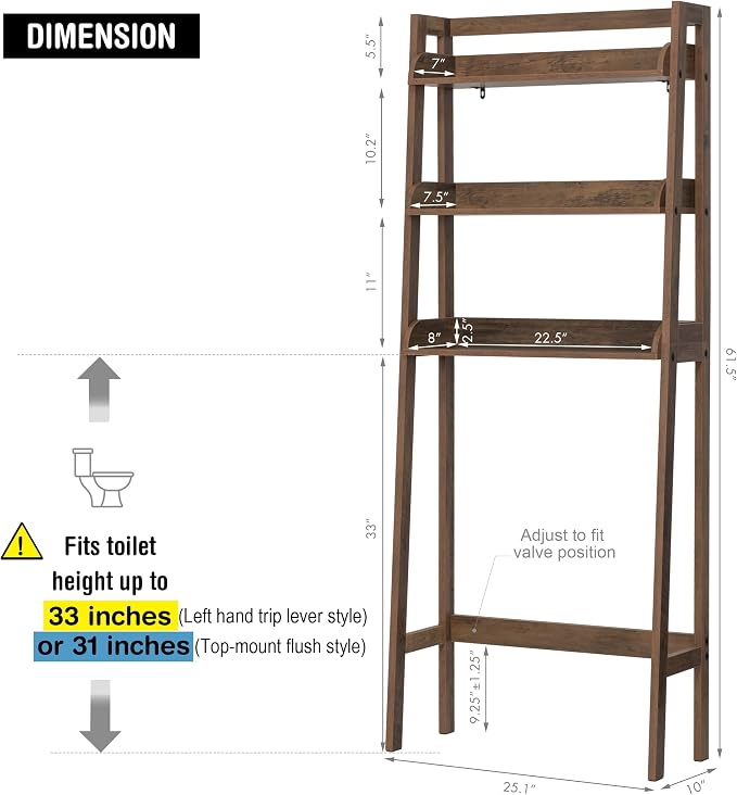 UTEX Over Toilet Bathroom Organizer, 3-Tier Storage Shelf Rack, Wood Grain - Image 3