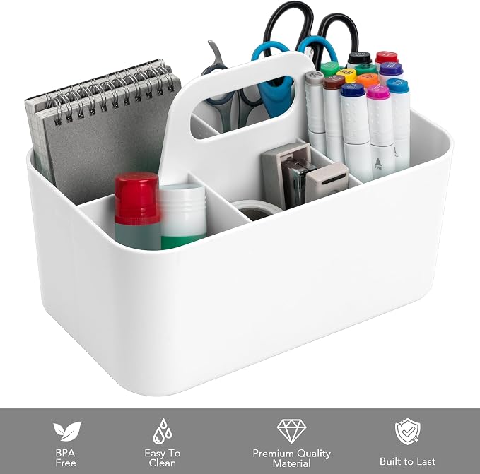 Tiawudi Multipurpose Caddy Organizer, Plastic Caddy with Handle, Stackable Desk Organizer for Stationery, Marker and Pencil, Office Supplies Organizer, Dorm Caddy - Image 3