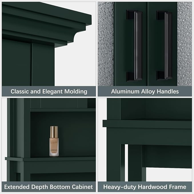 Over The Toilet Storage Cabinet, Over Toilet Storage with Glass Doors and Adjustable Shelf, Thicken Frame Above The Toilet Storage Cabinet Behind The Toilet Bathroom Organizer, Forest Green - Image 8
