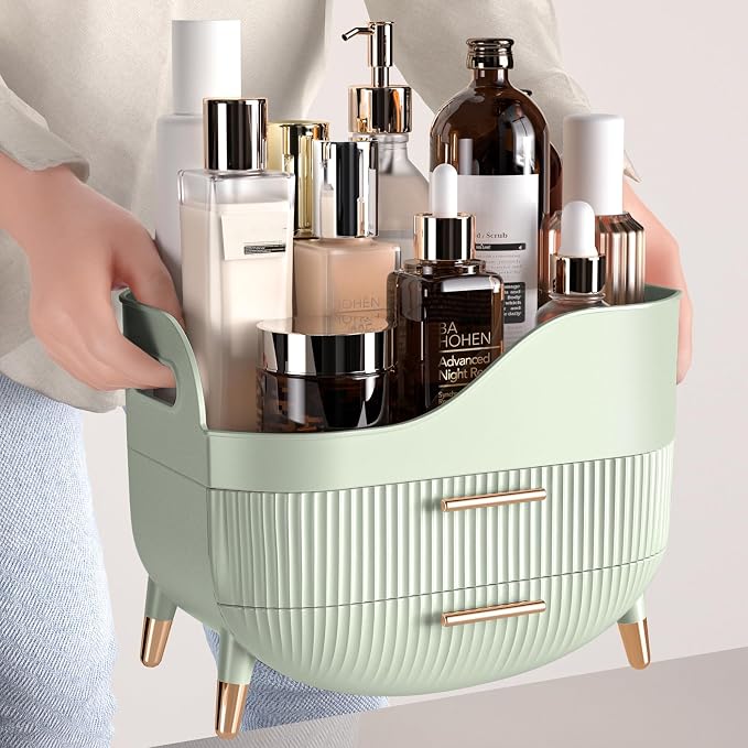Pajiriona Makeup Organizer with Drawers, Green Skincare Organizer for Vanity, Storage Box with Handle, Large Cosmetic Display Case for Dresser, Bathroom Countertop - Image 5