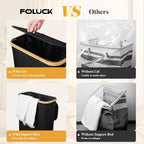 Foluck Slim Laundry Hamper, 60L Waterproof Narrow Laundry Basket with Lid and Removable Bag, Collapsible Tall Clothes Hamper with Bamboo Handles for Clothes Toys in Dorm Bedroom Bathroom, Black - Image 5