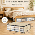 StorageRight Under Bed Storage Bags, 4 Pack, 40L, Beige | Breathable Non-Woven Fabric with a Clear Window and Zippered Top for Clothes, Comforters, Blankets and Seasonal Storage - Image 2