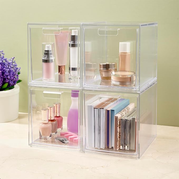 STORi Audrey Stackable Bin Clear Plastic Organizer Drawers | 2 Piece Set | Organize Cosmetics and Beauty Supplies on a Vanity | Made in USA (Pack of 3) - Image 7