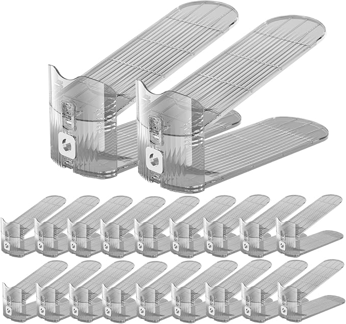 CiBiZi Adjustable Shoe Slots Organizers Clear Shoe Space Saver Shoe Stacker Shoe Rack Holder Oraganizers for Closet Cabinet Storage Grey 20Pack by CiBiZiUS