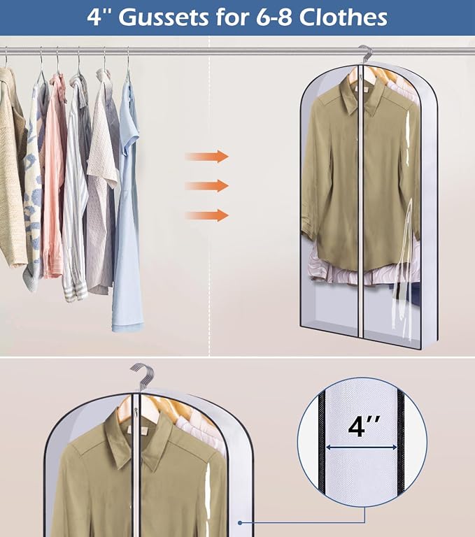SLEEPING LAMB 40" Clear Garment Bags for Hanging Clothes Storage 4" Gusseted Suit Bags for Closet Storage Coat Cover for Shirts, Sweaters, Jackets (5 Packs) - Image 2