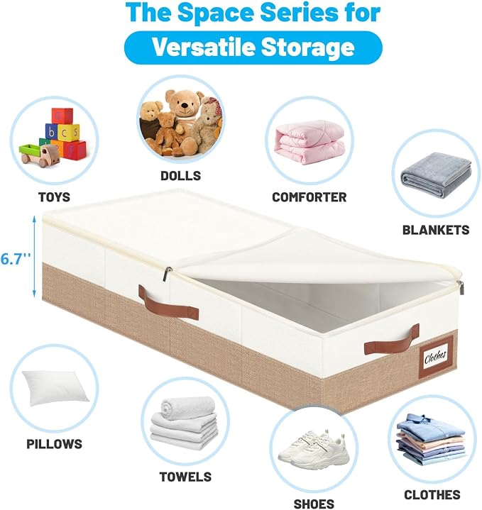 Under Bed Storage Container Bins 2 Pack, Low Profile Foldable Underbed Clothes Storage Organizer W/ Ultra Thick Fabric and Sturdy Bottom/Sides, Dual Zipper Storage Box for Dorm and Home 30x16x6.7" - Image 3