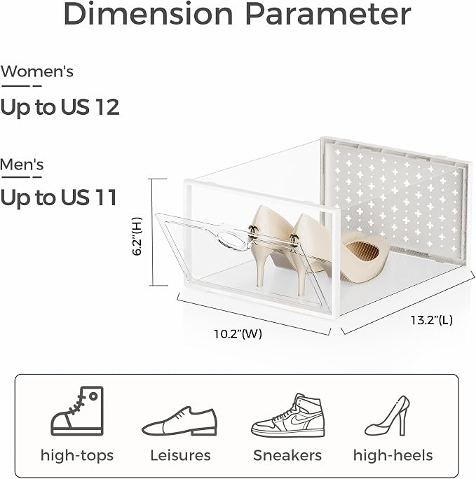 Pinkpum 12 Pack X-Large Shoe Storage Boxes, Shoe Organizer Clear Stackable | Fit US Size 11, 6.2” Height, Shoe Dispaly Case Holder Bins Sneaker Storage for Sneakerheads, For Home and Family, White - Image 2