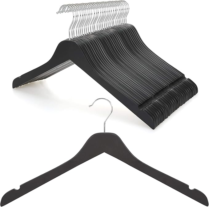 TOPIA HANGER Black Wooden Hangers 30 Pack, 0.28-inch Thick Slim Wood Clothes Hanger with Flat Design and Smooth Notches, Lightweight Space Saving Hangers for Shirt, Coat, Camisole-CT31B by TOPIAHANGER