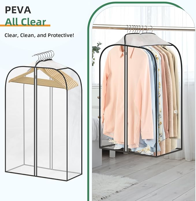 LANDNEOO 6 Pack Clear Garment Bags for Hanging Clothes with Zippers on Double Sides - 10'' Clothes Storage for Coat, Dress, and Fur in Closet - 32'' Long Suit Bags - Image 3