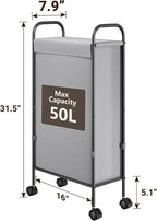 ELYKEN Slim Laundry Hamper with Lid & Wheels, 50L Rolling Laundry Basket - Image 2