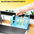 Cisily Blue Kitchen Sink Caddy Organzier with High Brush Holder, Sponge Holder for Sink, 304 Rustproof Stainless, Kitchen Countertop Soap Dispenser Organizer, Blue Home Decor and Accessories - Image 4