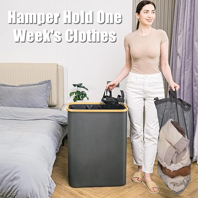 Hampers for Laundry Basket with Lid, 145L Large Laundry Hamper 3 Section - Image 7