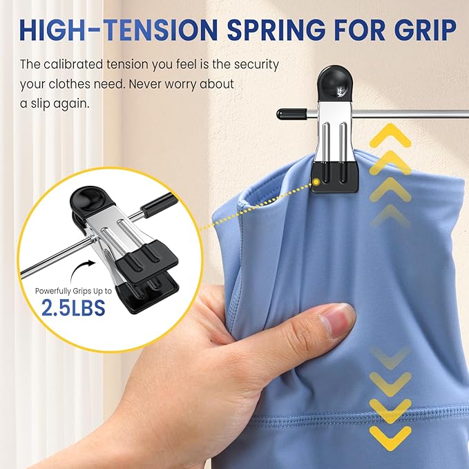 DAMITA Skirt Pants Hangers with Clips Space Saving Hanging Closet Organizer 6 Tiers Hanger with 360° Swivel Hook, Finger-Safe Design- College Dorm Room Apartment Essentials 2-Pack - Image 3