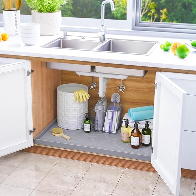 SIKADEER Waterproof Under Sink Mat 46" x 22" Silicone Mat Cabinet Protector - Image 2
