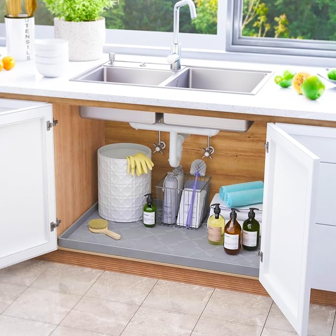 SIKADEER Waterproof Under Sink Mat 40" x 22" Silicone Mat Cabinet Protector - Image 2