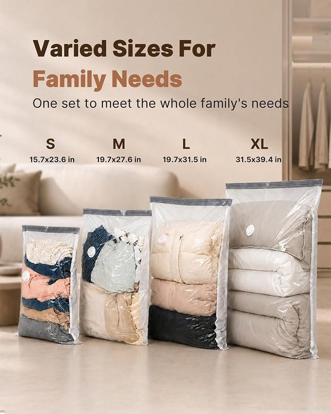 Vacbird Vacuum Seal Bags for Clothing, 16 Pack Vacuum Storage Bags with Rechargeable Cordless Air Pump(4J+4L+4M+4S), Space Saver Bags for Clothes Blanket Duvets Pillows Comforters Travel - Image 3