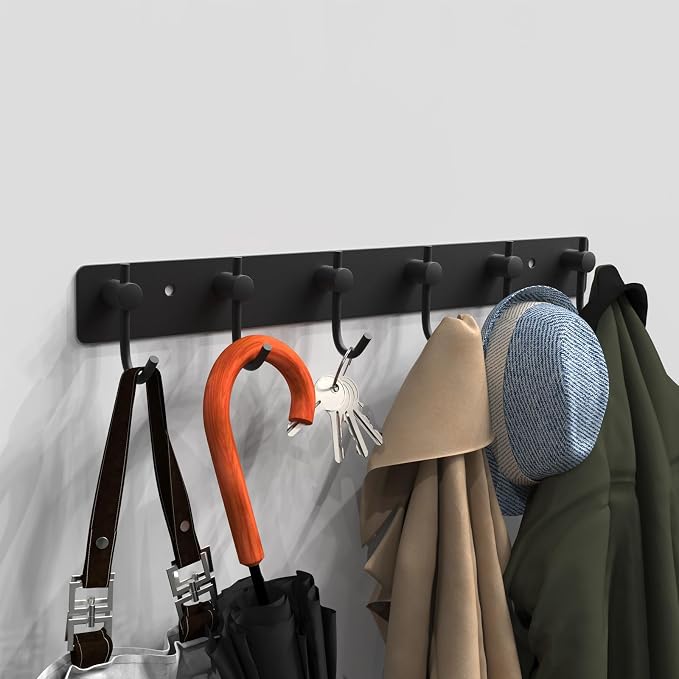 VAEHOLD Wall Hooks for Hanging, Black Coat Rack Wall Mount with 6 Coat Hooks, Towel Hanger, Hat Hooks, Robes Hook in Bathroom, Bedroom, Kitchen, Living Room (1PACK) - Image 3
