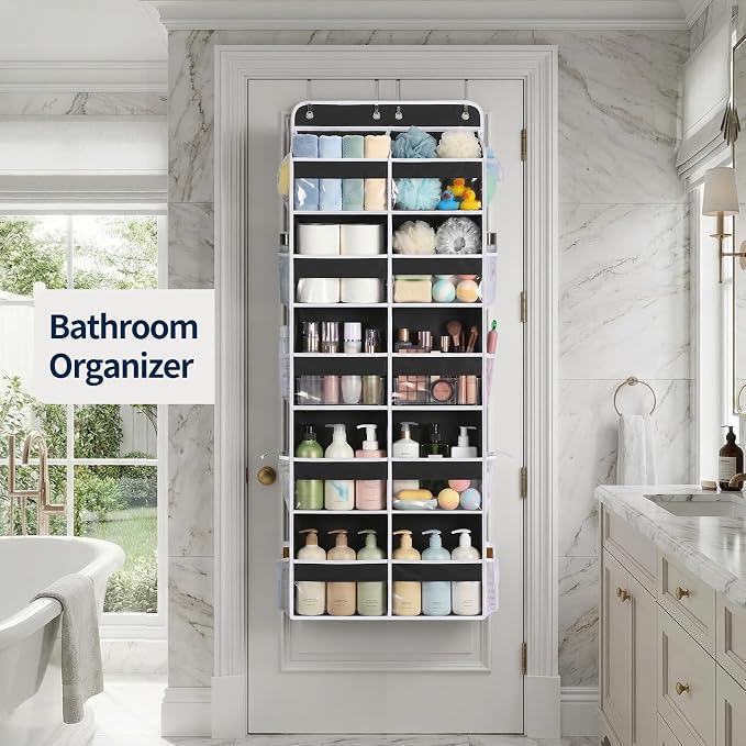 Yecaye 5 Tier Over The Door Organizer, Door Organizer with 10 Compartments | 20" W, Extra Large Behind Door Storage With 10 Side Pockets, 80lbs Heavy Duty, Clear Window, for Closet Bedroom Pantry, Black - Image 9