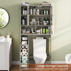 Itaar Over The Toilet Storage Cabinet, Over Toilet Bathroom Organizer with Glass Doors & Toilet Paper Holder Stand, Home Space-Saving Toilet Rack, for Bathroom, Restroom, Laundry, Grey - Image 3