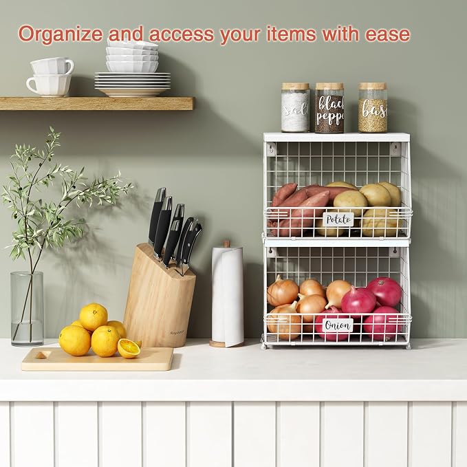 Goozii Wall Mount Bathroom Storage Basket, Fruit Produce and Vegetable Baskets for Kitchen Counter, Hanging Wire Storage Basket for Laundry Room Bedroom Closet Pantry Boys Girls Room (White) - Image 2