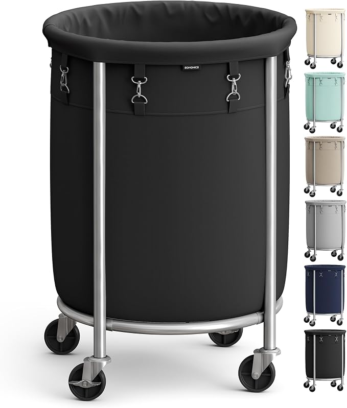 SONGMICS Laundry Basket with Wheels, 110L, Steel Frame, Removable Bag by Unknown