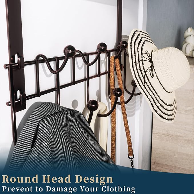 Consumest Over The Door Hooks Organizer - 3 Tier Door Hanger with 9 Coat Hooks & 2 Mesh Basket, Back Storage Organizer Hanging Towels for Bathroom, Bedroom, Bronze - Image 4