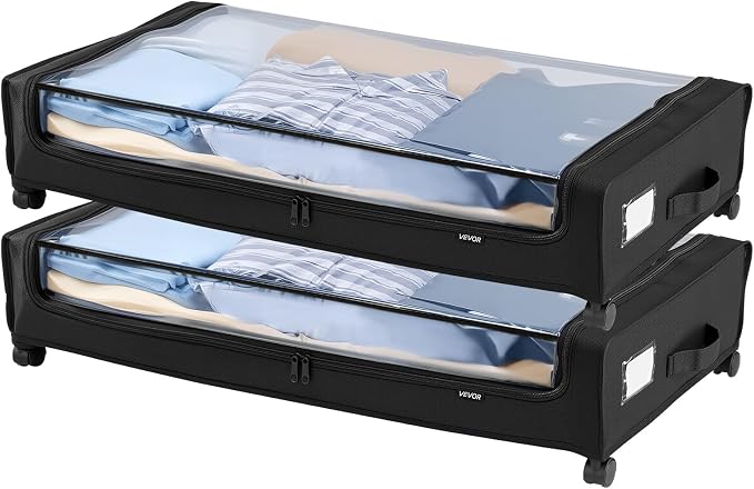 VEVOR Under Bed Storage with Wheels, 30.3 x 18.5 x 6.8 inch, Underbed Containers with Clear Lid, Underbed Shoe Organizer, Rolling Under the Bed Storage Bins for Clothes Shoes Blankets Bedroom, 2 Pack - Image 9