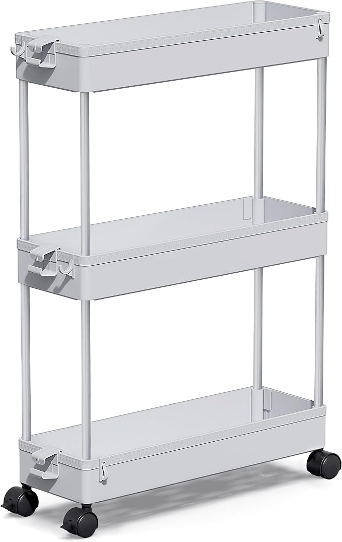 SPACEKEEPER Slim Rolling Storage Cart, 3 Tier Bathroom Cart Organizer, Gray by SPACEKEEPER