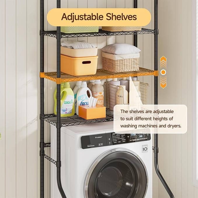 ONBRILL 3 Tiers Expandable Over Washer and Dryer Shelves, Black - Image 5