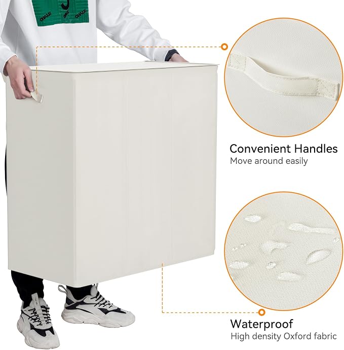 WOWLIVE 180L Laundry Hamper 3 Section, Large Laundry Basket with Lid - Image 7