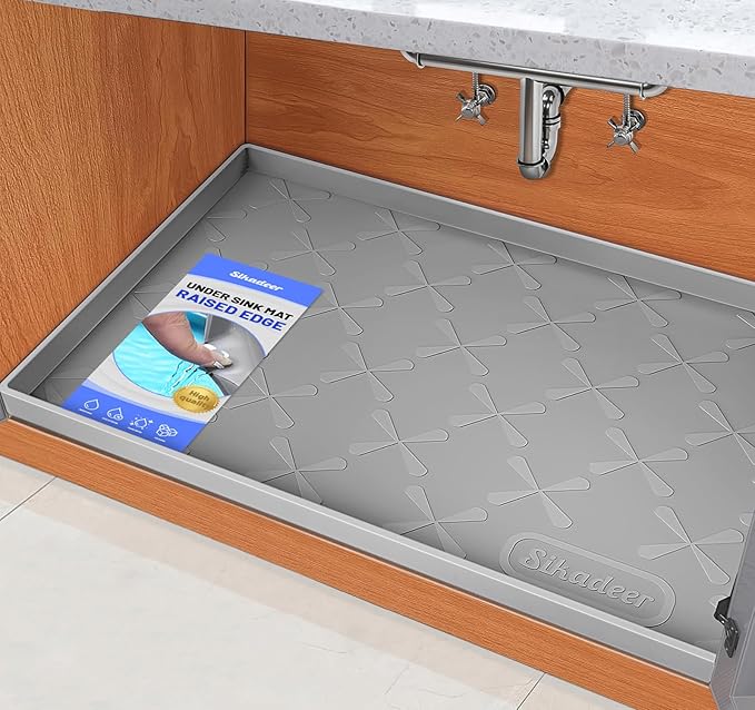 SIKADEER Waterproof Under Sink Mat Silicone 25"x19", Kitchen Cabinet Liner by SIKADEER