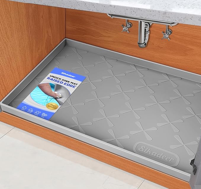 SIKADEER Waterproof Under Sink Mat Silicone 28" x 22" Kitchen Cabinet liner by SIKADEER