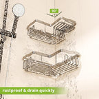 SWTYMIKI Shower Caddy Corner with Soap Holder, 2-Tier Stainless Steel Corner Shower Organizer with 11 Hooks, No Drilling & 6 Strong Adhesives Bathroom Shelf Organizer, Silver - 2 Tier - Image 3