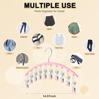 Legging Organizer for Closet, Metal Yoga Pants Hangers 4 Pack w/10 Clips Holds 40 Leggings, Space Saving Hanging Closet Organizer w/Rubber Coated Closet Organizers and Storage, Pink - Image 4