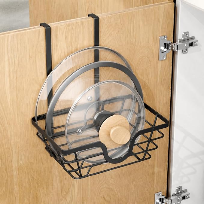 TIDIIABODE Pot Lid Organizer, Adjustable Kitchen Pot Lid Holder Inside Cabinet, Kitchen Cabinet Organizer Hanging for Food Storage Container, Pot, Pan Lid & Bakeware, Black, Small by TrashBagHolder