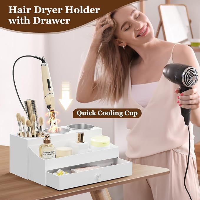 GFWARE Hot Hair Styling Tool Organizer with Drawer & 3 Cooling Cups, White - Image 2