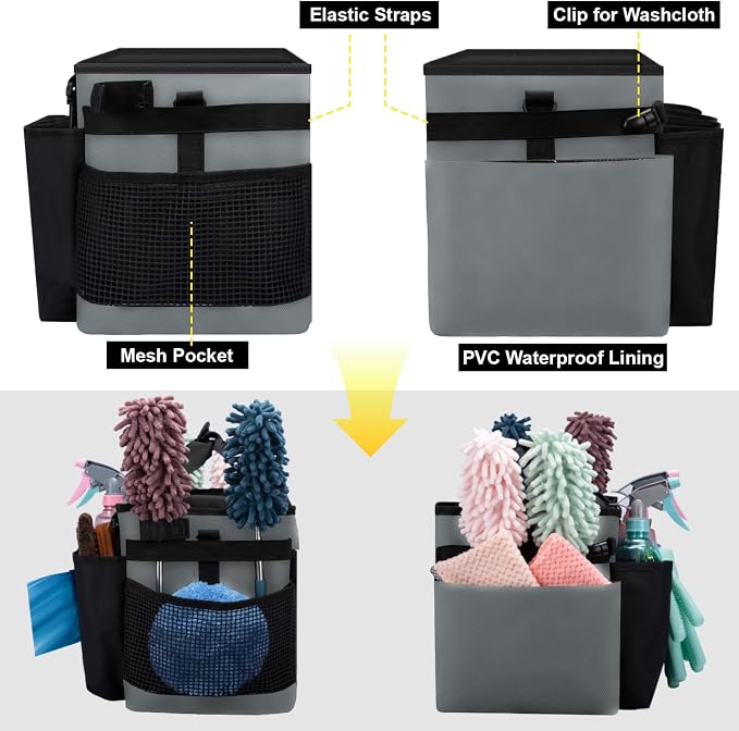 Wearable Large Cleaning Caddy Bag for Housekeepers (Black&Gray) - Image 5
