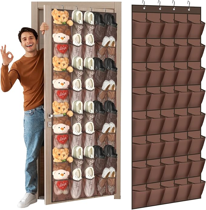 Windyun 1 Pcs 40 Pocket Over the Door Shoe Organizer Hang,Brown - Image 8