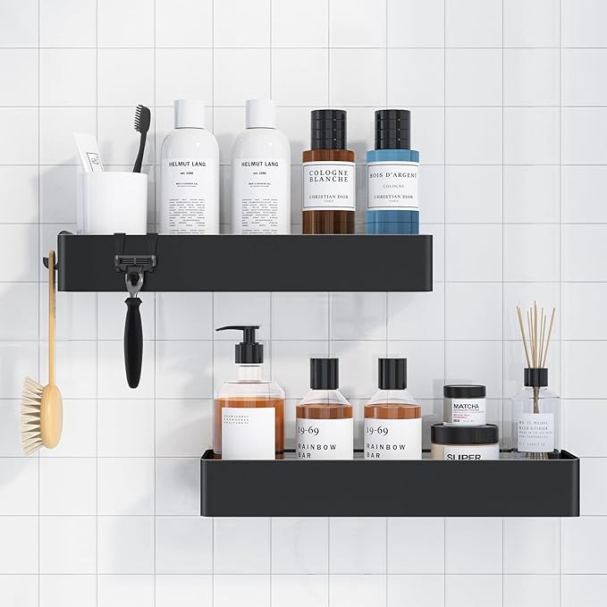 Kitsure Shower Caddy - 2 Pack Adhesive Shower Organizer, Rustproof Metal Shelves, No-Drill Bathroom Organizers and Storage, Black, XX-Large by Kitsure