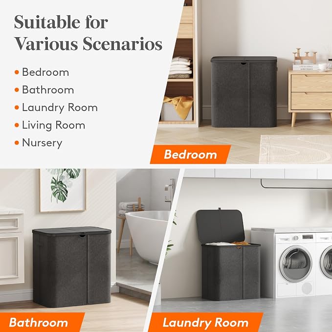 Lifewit 145L Large Laundry Basket with Lid, Laundry Hamper with Plastic Handles and Removable Bag, Foldable Tall Dirty Clothes Hampers for Laundry for Laundry Room, Bedroom, Bathroom, Dorm, Dark Gray - Image 9