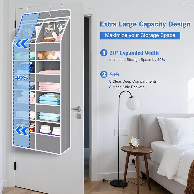 Univivi Upgraded Over the Door Organizer for Baby Nursery, Grey, 5-Shelf - Image 8
