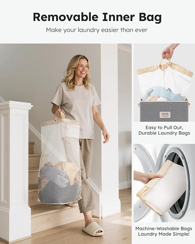 SOLEDI 100L Laundry Hamper with Lid, Large Collapsible Laundry Basket - Image 4