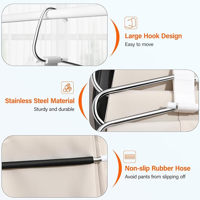 Upgraded Collapsible Pants Hangers Space Saving, 6 Layers Clothes Rack, Stainless Steel Multifunctional Closet Organizer, Non Slip Metal Hangers for Pants Jeans Skirts Trousers (4 Pack) - Image 5