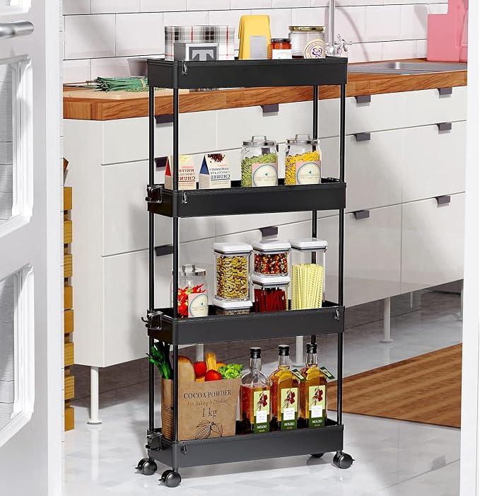 SPACEKEEPER Slim Rolling Storage Cart, 4 Tier Bathroom Cart Organizer,Black - Image 8